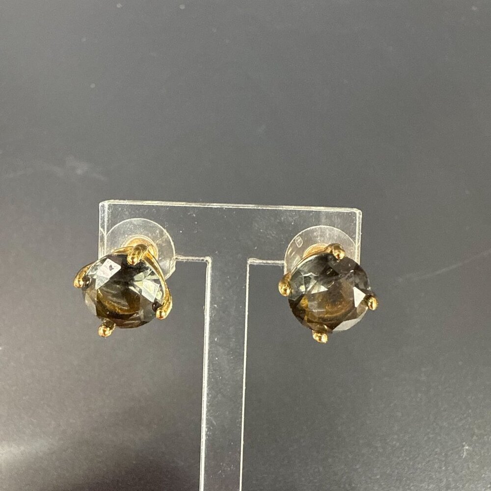 Kate Spade Smoky Green Crystal Gold Tone Stud Pierced Earrings Designer